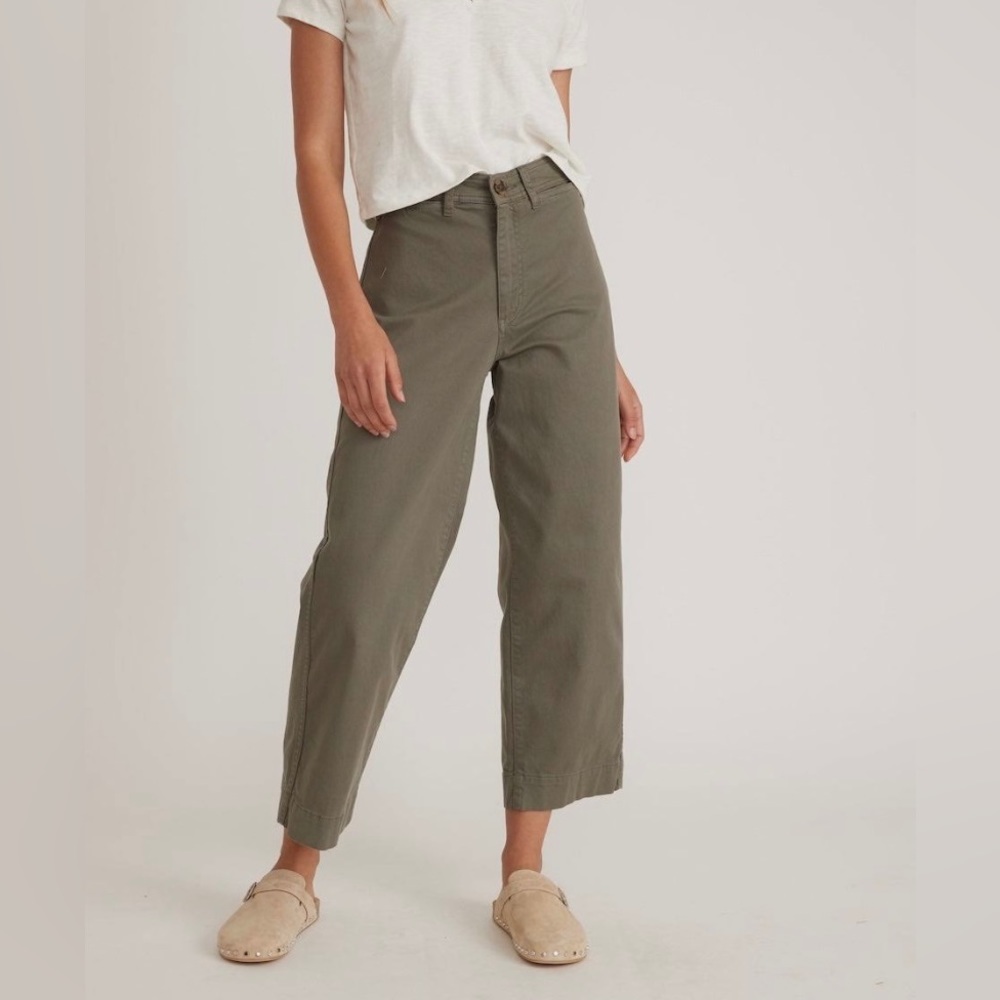 Marine Layer Bridget Slim Wide Leg Crop in Olive